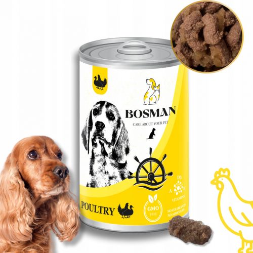  BOSMAN alimento umido in lattina per cani di tutte le razze CON POLLAME 12x1240 g