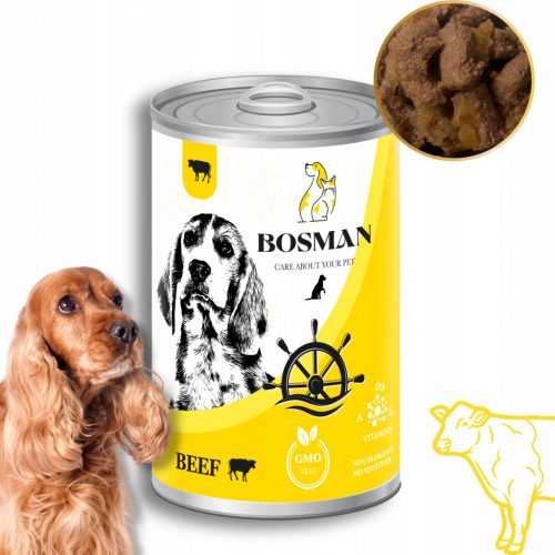  BOSMAN alimento umido in lattina per cani di tutte le razze CON MANZO 12x1240 g