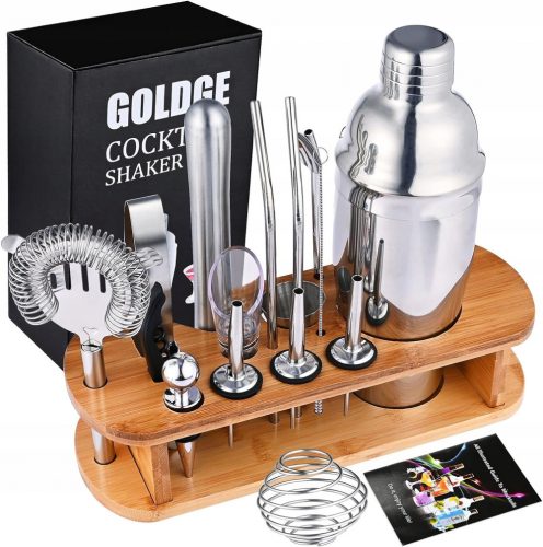 Set Barman GOLDGE, Drink Shaker da 18 pezzi + supporto in legno