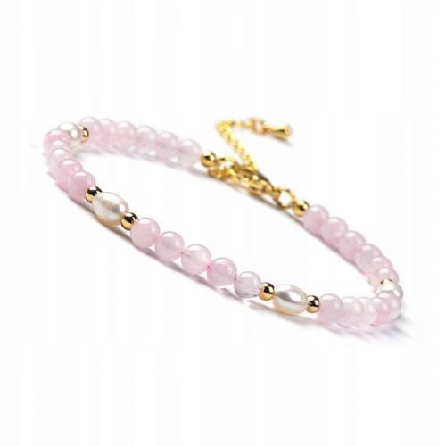  Bracciale in quarzo rosa con perle d'acqua dolce