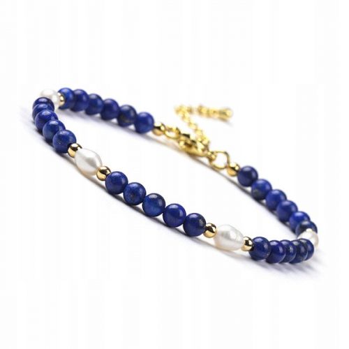  Bracciale con perle d'acqua dolce e lapislazzuli