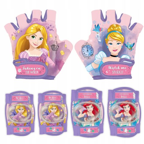  PROTEZIONI BICI PRINCESS DISNEY GOMITI GINOCCHIO + Guanti protettivi Seven Princess