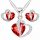  Set di collana e orecchini con borchie in argento e cuori di cristallo rosso S925