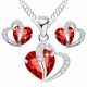  Set di collana e orecchini con borchie in argento e cuori di cristallo rosso S925