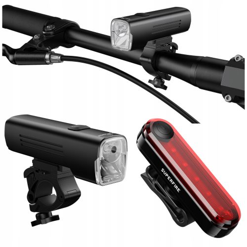  Luci per bicicletta SuperFire BL12 batteria 1200 lm + Luci posteriori per bicicletta Superfire BTL01 rosse