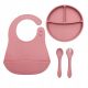  Piatti in silicone per bambini, piatto + posate + bavaglino, BLW, rosa sporco