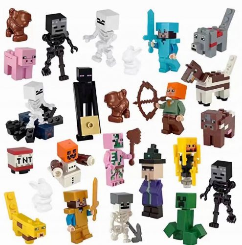  Mini BLOCCHI MINECRAFT PERSONE FIGURINE 24 pezzi + ACCESSORI