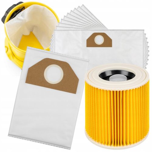  Sacchetto sintetico per aspirapolvere SACCHETTI ASPIRAPOLVERE 10 PZ 10 pz + filtro MTEC per aspirapolvere Kärcher FILTRO PER ASPIRAPOLVERE WD3 WD2