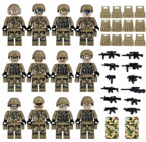  FIGURINE BLOCCHI ESERCITO MILITARE CANE Pistola Guerra Battaglia per Bambini 12 PZ