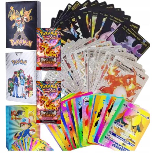  CARTE POKEMON 3in1 165 pezzi ARCOBALENO NERO ARGENTO + 3× FIAMME OSSIDIANA Carte Pokemon 1 busta da 10 carte