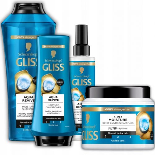  Gliss Aqua Revive Shampoo Maschera Balsamo per Capelli Secchi e Normali 4 pz