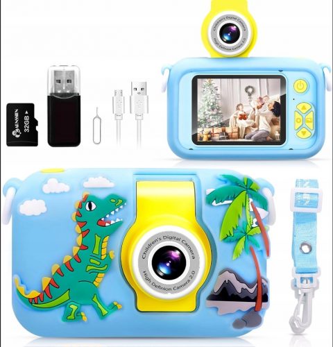  Fotocamera digitale per bambini con sportello ARNSSIEN a 180° con custodia in silicone