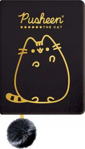  Quaderno A5 St. Majewski Pusheen nero, Sfumature di giallo e oro + 3× Penna cancellabile automatica Pusheen 1 pz