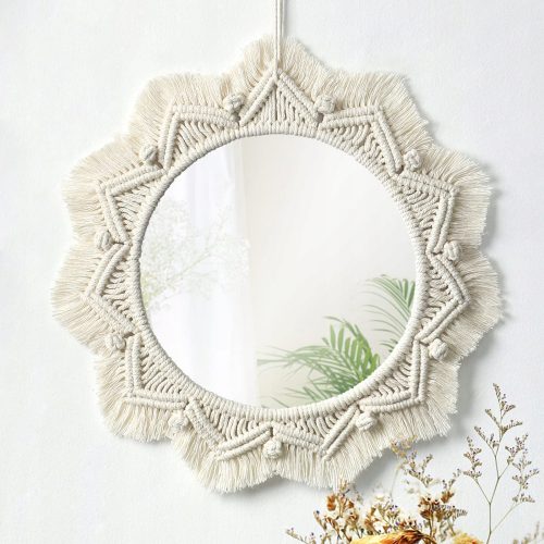  SPECCHIO BOHO ROTONDO CORDA TINTA MACRAME 50 cm SPECCHIO DA PARETE BOHO