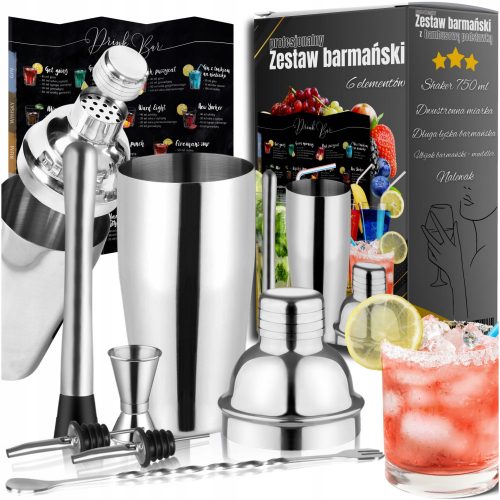 SET BARMAN PROFESSIONALE PER BEVANDE SHAKER 6 ELEMENTI + OMAGGIO