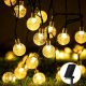  Ghirlande SOLAR Luci da giardino 50 LED 7M Sfere di vetro bianco caldo IP67