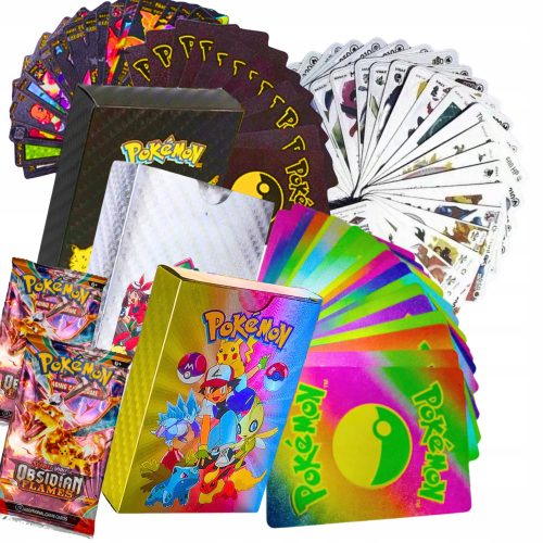  CARTE POKEMON 3in1 165 pezzi ARCOBALENO NERO ARGENTO + 2× Carte Pokemon FIAMME OSSIDIANE 1 busta da 10 carte