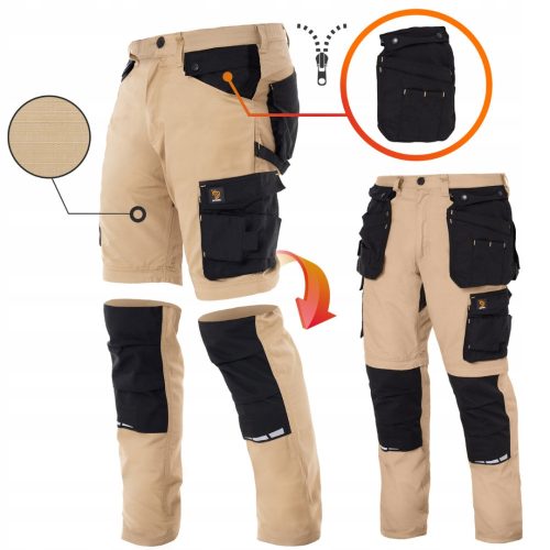 PANTALONE DA LAVORO 2 IN 1 PANTALONE CARGO ZEUS KHAKI RIP STOP 46