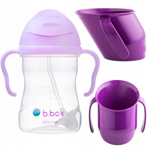  B.box Bottiglia gelato con cannuccia viola BB00518 + Doidy Cup per imparare a bere 200 ml viola