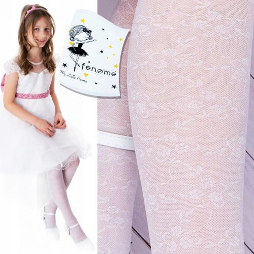  COLLANT DA COMUNIONE BIANCO TRAFORATO BAMBINA JACQUARD Fenome