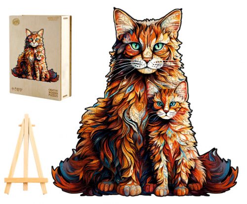  PUZZLE IN LEGNO GRANDE 220 PEZZI FAMIGLIA MAINE COON IN SCATOLA DI LEGNO