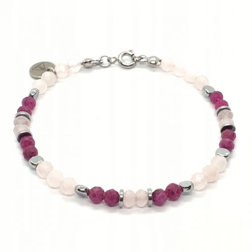  Bracciale LaReine Jolie con rubini preziosi, quarzo rosa, giada, ematite