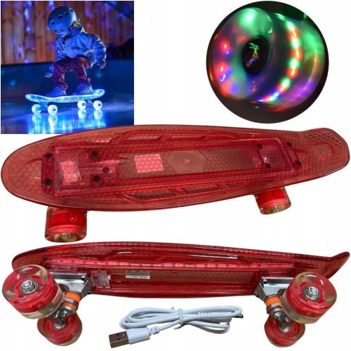  Skateboard Fiszka, ruote LED GLOWING, fishboard per bambini, ROSA