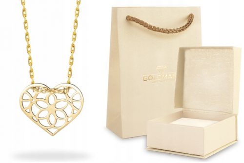  COLLANA IN ORO CON SCATOLA CUORE TRAFORATO BORSA IN OMAGGIO 14KT 585