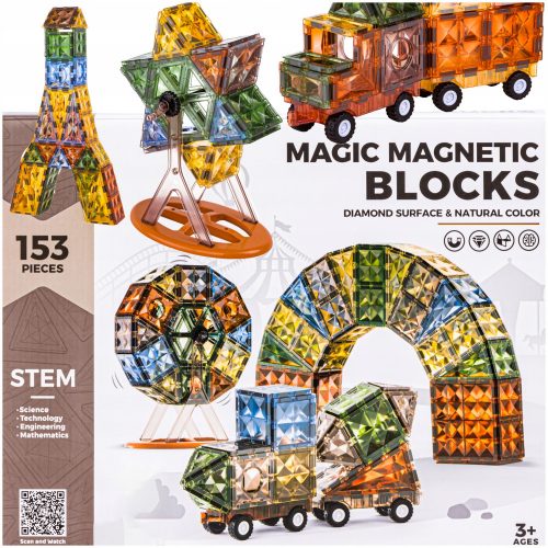  Blocchi magnetici Mattoncini magnetici DK 153 Elementi Mattoncini da costruzione Veicoli Figure 3D 153 pz.