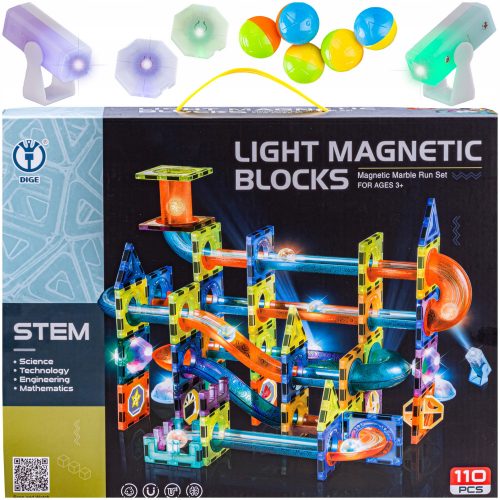  Blocchi magnetici DK Blocchi magnetici luminosi Pista per palline 110 elementi Pista per proiettili 110 pz.