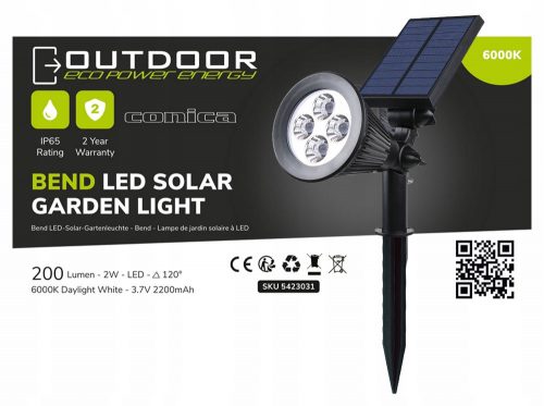  Lampada solare incorporata Eco Power Energy, nera, 39,5 cm, 1 pz.