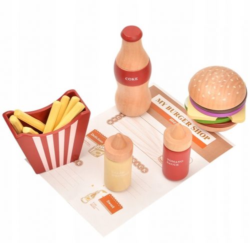  Set in legno Fast Food Hamburger Patatine fritte Bere prodotti alimentari