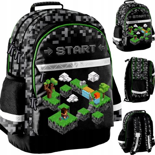  Zaino scolastico multiscomparto Minecraft Paso, nero, Sfumature di verde, Multicolor, 19 anni