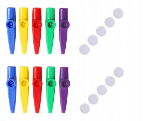  10x KAZOO Nuovo SET kazu di mix di plastica rumorosa + 10 MEMBRANE GRATUITE