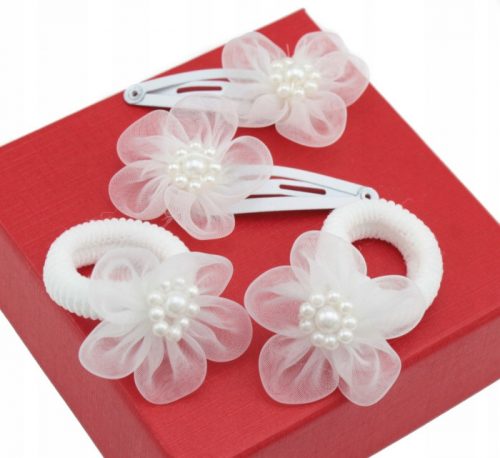  Gemelli Set di gemelli ed elastici per ragazze, 4 pezzi, fiore bianco