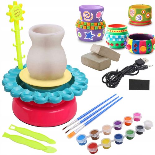  Tornio in ceramica per bambini xxl set con colori in argilla 600g regalo gl