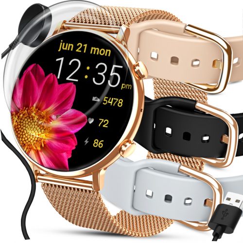  SMARTWATCH OROLOGIO DA DONNA POLACCO MENU CHIAMATE NOTIFICHE SPORT 4 STRISCE