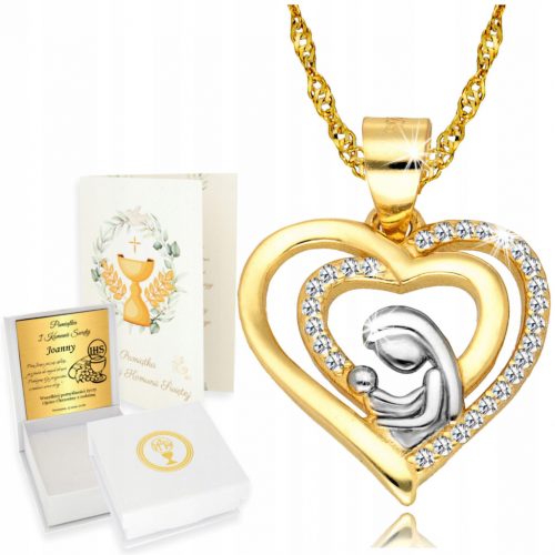  Collana con catena in oro 925, medaglione cuore, comunione, madre, collana incisa