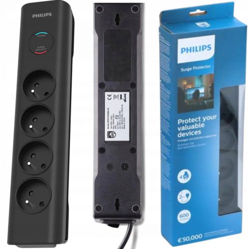  Prolunga per protezione da sovratensione Philips, 2 m, 4 prese, bianco