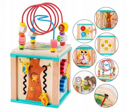  CUBO EDUCATIVO INTERATTIVO SEPARATORE IN LEGNO PER BAMBINI 5 IN 1 ANIMALI