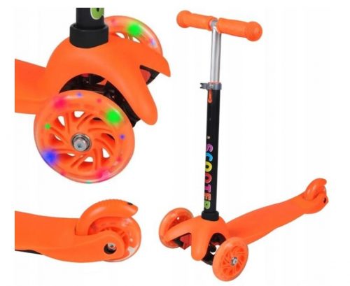  SCOOTER TRE RUOTE PER BAMBINI, EQUILIBRATO, RUOTE A LED, ARANCIONE