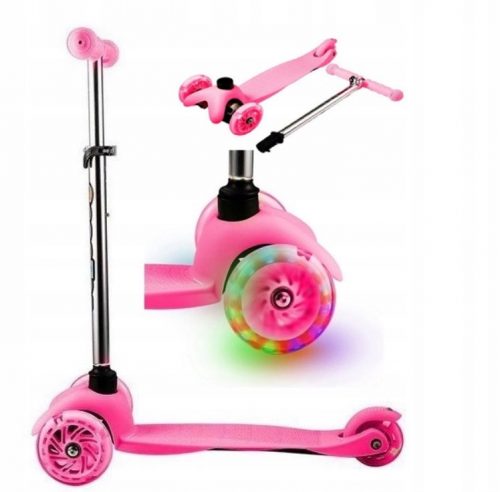  SCOOTER A TRE RUOTE PER BAMBINI, EQUILIBRANTE, RUOTE LED, ROSA