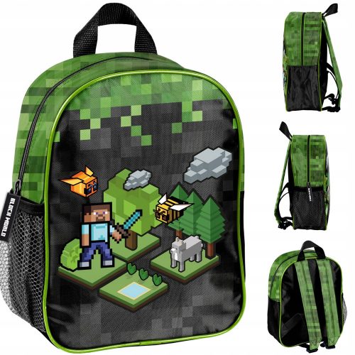  Zaino asilo Minecraft Paso a scomparto singolo per ragazzi, nero, sfumature di verde, multicolore