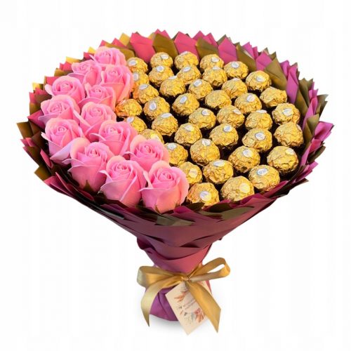  Bouquet Ferrero Rocher 40 pz. e rose. Regalo per il 40esimo compleanno. Nozze.