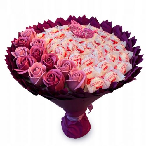  Dolce bouquet con rose Raffaello e sapone. Regalo per Compleanno o Matrimonio