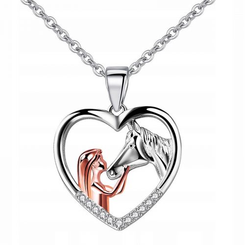  Collana in Argento Ragazza Bambino Cavallo Pony Cuore Zirconi