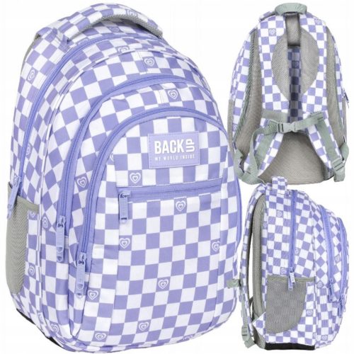  Zaino scolastico multiscomparto Backup bianco, Sfumature di viola, Sfumature di grigio e argento 26 l