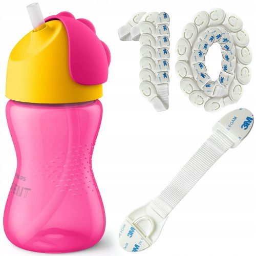  Philips Avent tazza con cannuccia 300 ml rosa + 10X CHIUSURE DI SICUREZZA PER MOBILI DI CASSETTI, ANTE DI ARMADI E ATTREZZATURE