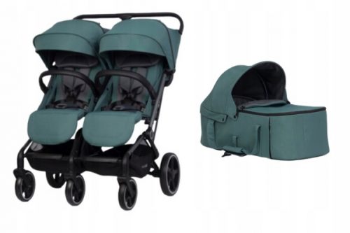  Passeggino gemellare Easy Go Echo Sage Green + Navicella morbida per il passeggino Inserto porta bebè ECHO EasyGo Sicuro e confortevole