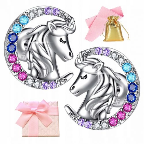  Orecchini in argento per ragazze, unicorni, zirconi colorati di Alola